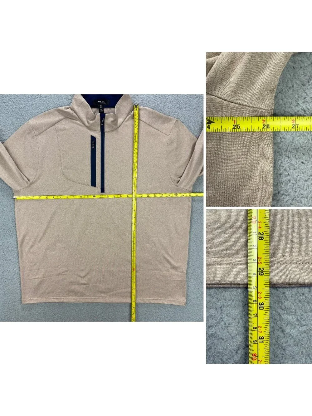 RLX Ralph Lauren Sweater Men XXL 2XL Beige Performance Jersey 1/4 Zip Golf Shirt